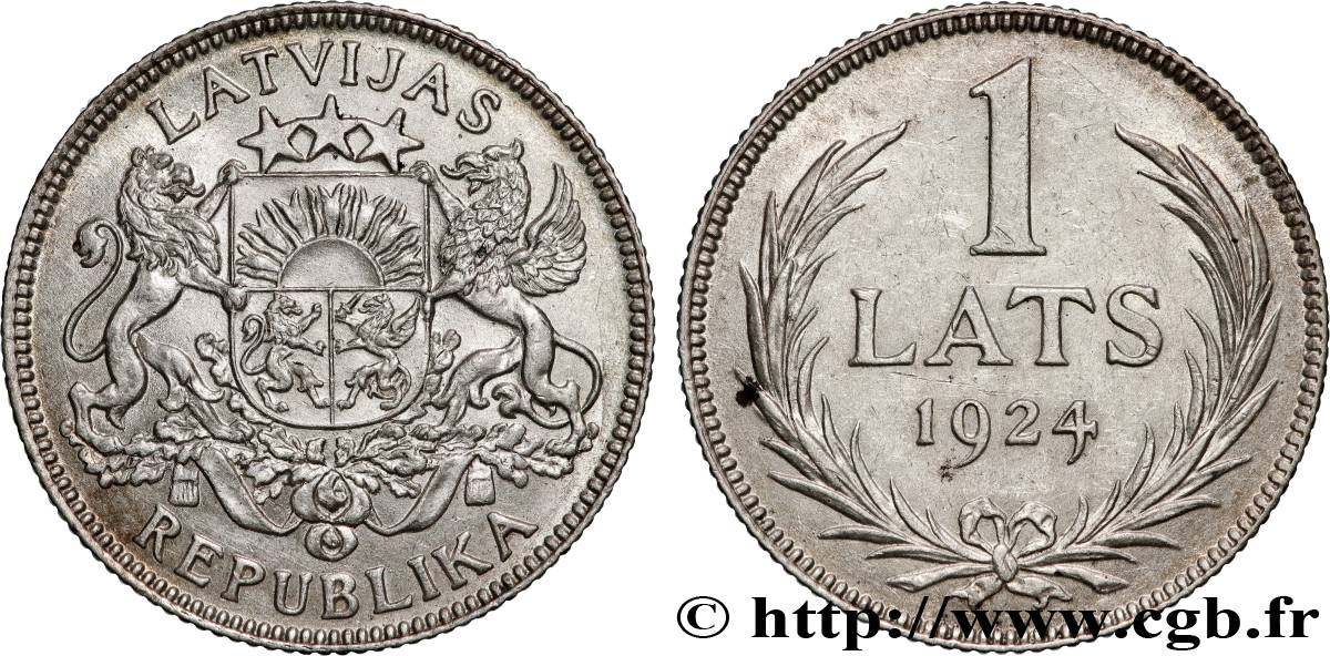 LETTONIE 1 Lats emblème 1924  TTB+ 
