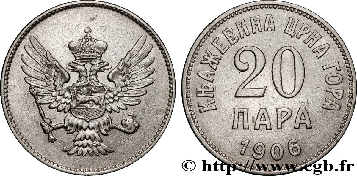 MONTENEGRO 20 Para aigle bicéphale 1906  MBC+ 