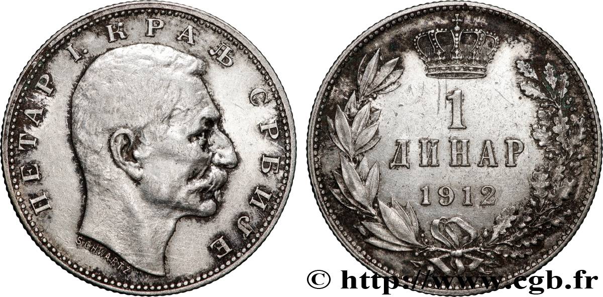 SERBIE 1 Dinar Pierre Ier 1912  TTB+ 