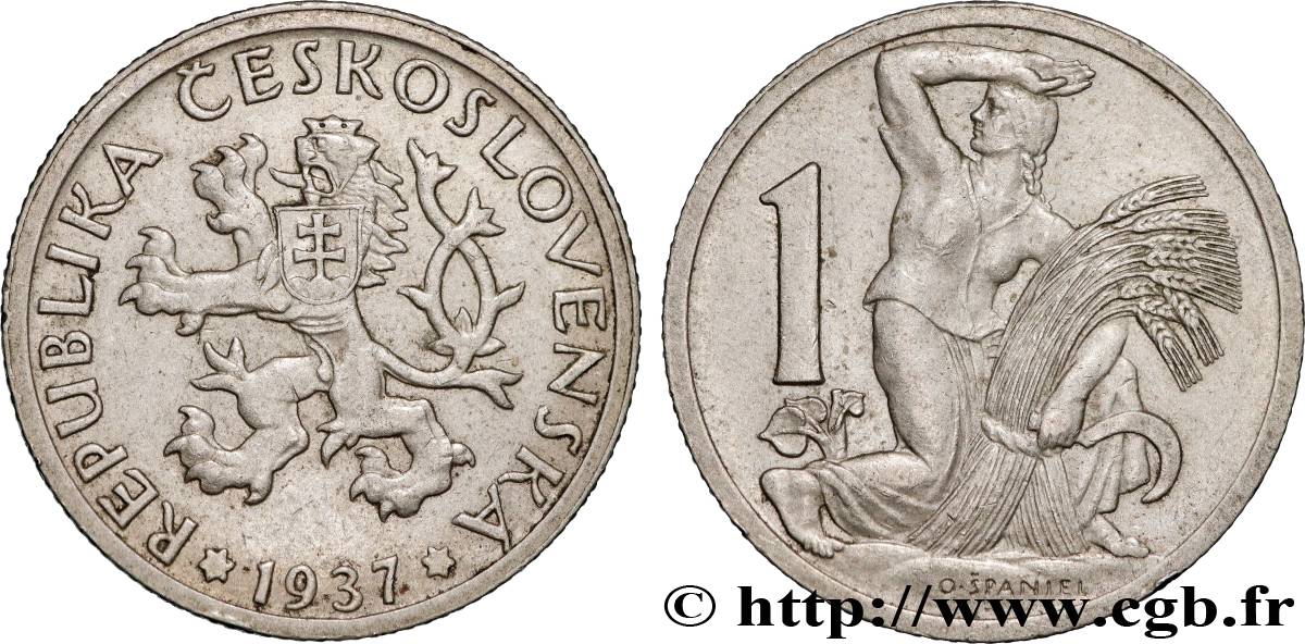 TCHÉCOSLOVAQUIE 1 Koruna 1937  TTB+ 