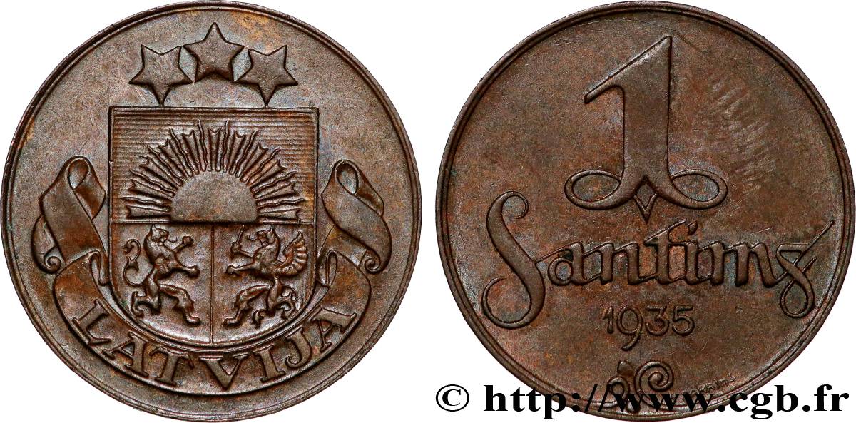 LETTONIE 1 Santims emblème 1935 Birmingham SUP 