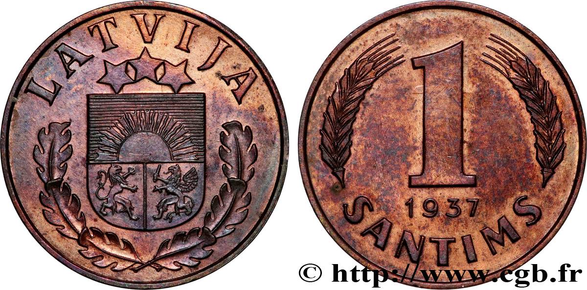 LETONIA 1 Santims emblème 1937 Riga MBC+ 