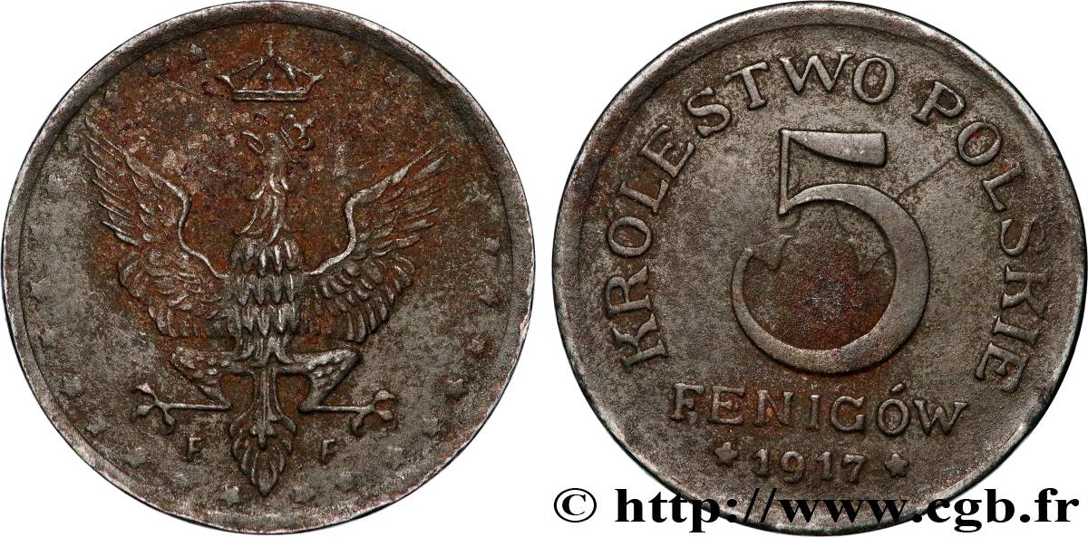 POLONIA 5 Fenigow Pologne sous administration allemande 1917  BB 