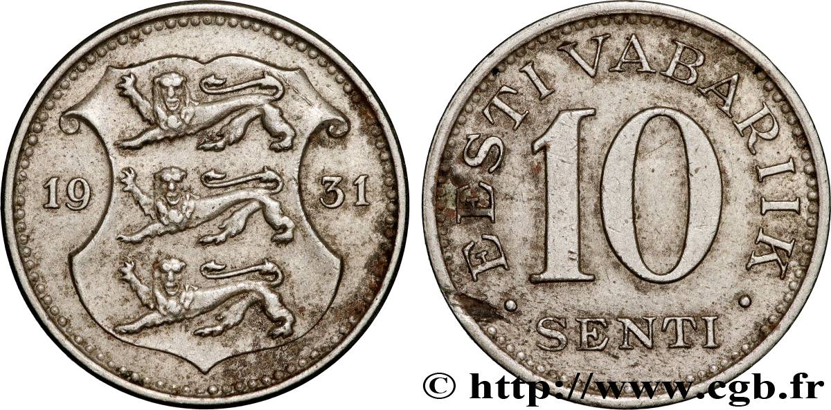 ESTONIA 10 Senti emblème aux 3 lions 1931  XF 
