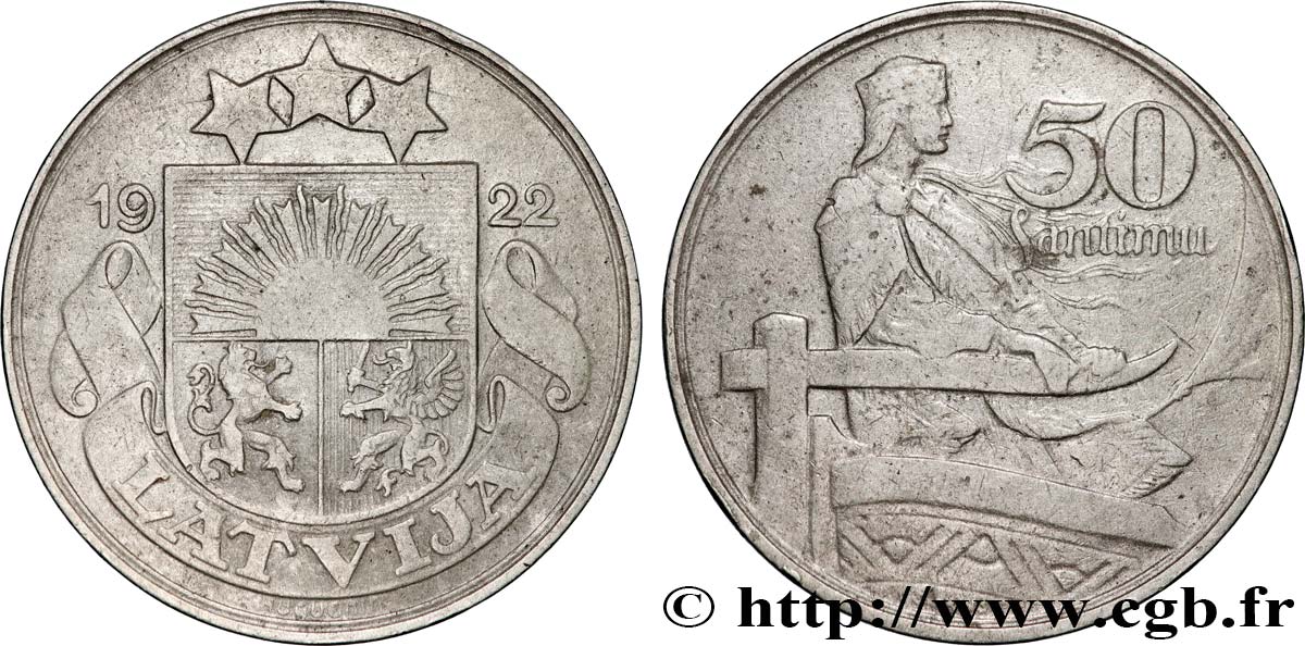 LETTONIE 50 Santimu 1922 Huguenin, Le Locle, Suisse TTB 
