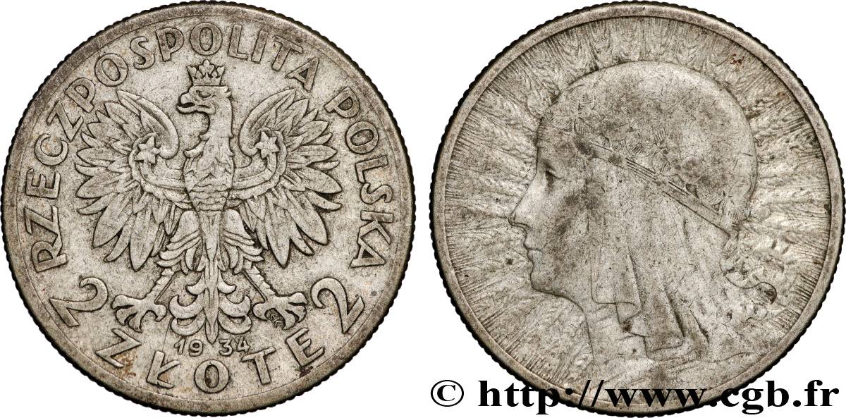 POLONIA 2 Zlote Reine Jadwiga 1934 Varsovie BC+ 