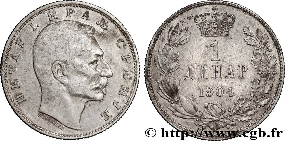 SERBIA 1 Dinar Pierre Ier 1904 Paris XF 