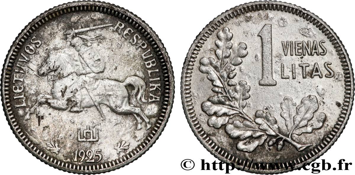 LITHUANIA 1 Litas chevalier Vitis 1925  AU 