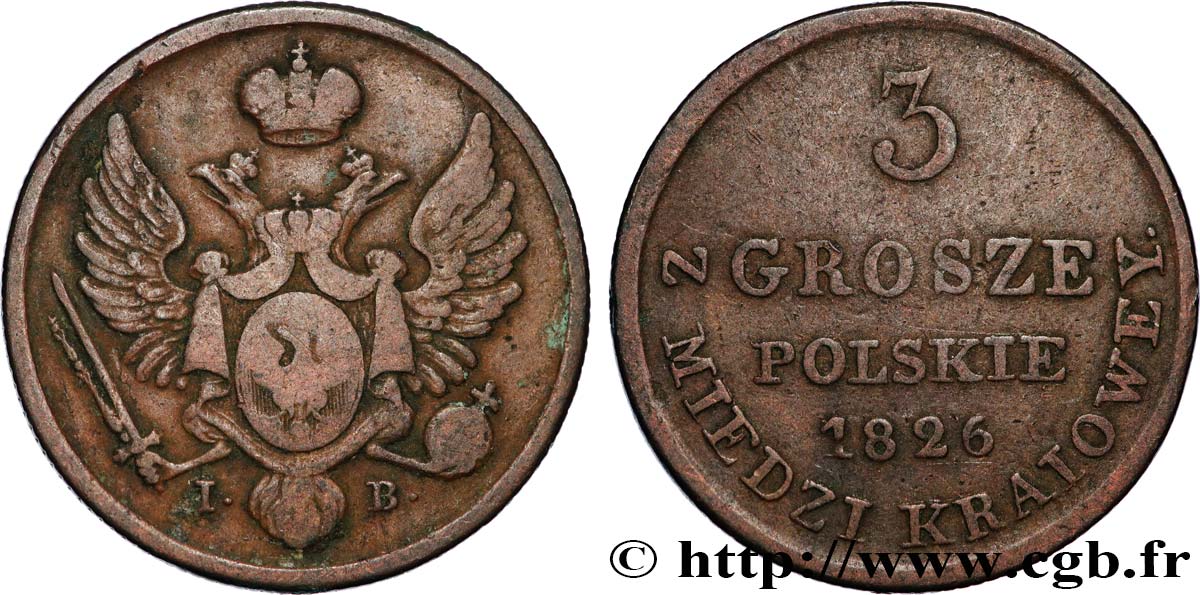 POLONIA 3 Grosze  1826 Varsovie BC+ 