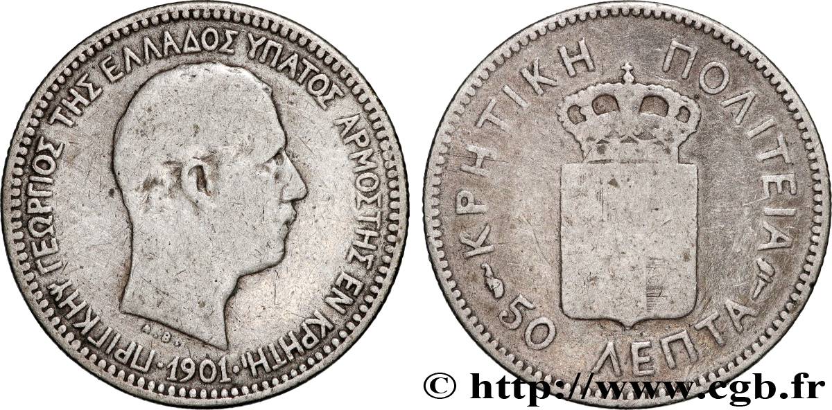 PRINCIPAUTÉ DE CRÈTE - PRINCE GEORGES 50 Lepta 1901 Paris TB 