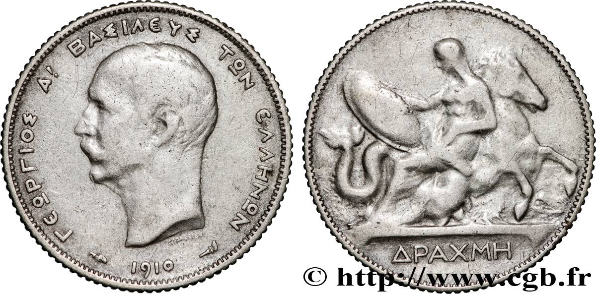GREECE 1 Drachme Georges Ier 1910 Paris VF 