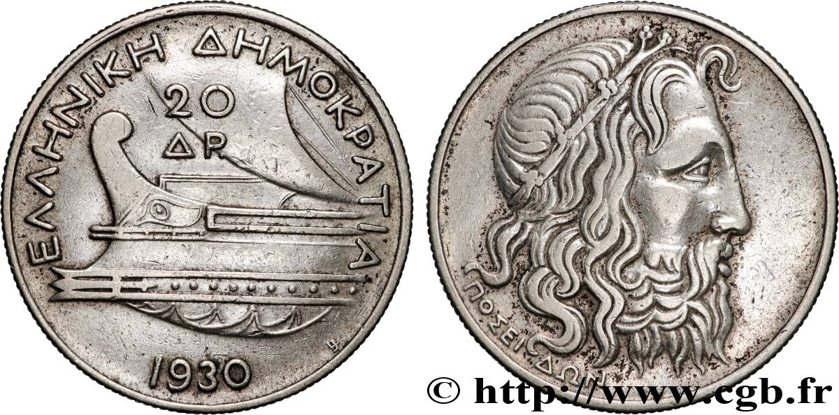 GRÈCE 20 Drachmes 1930 Londres TTB 