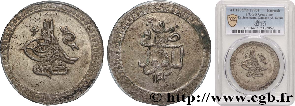 TURKEY 1 Kurush Selim III AH1203 an 9 (1796) Constantinople XF PCGS