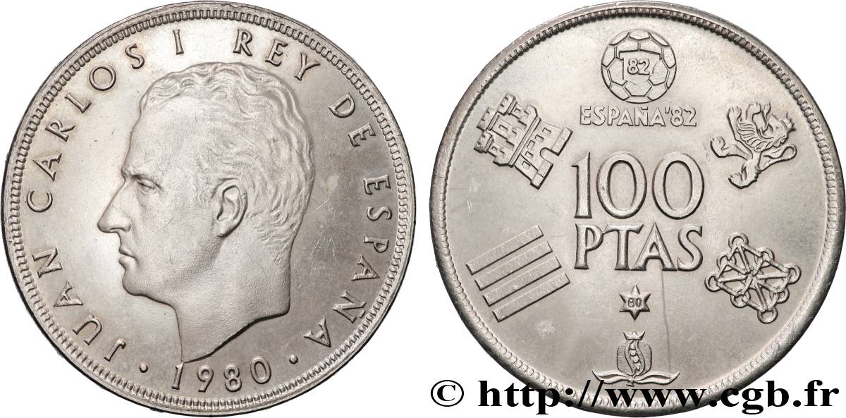 SPAIN 100 Pesetas BE Juan Carlos coupe du Monde de Football 1982 1980 Madrid MS 