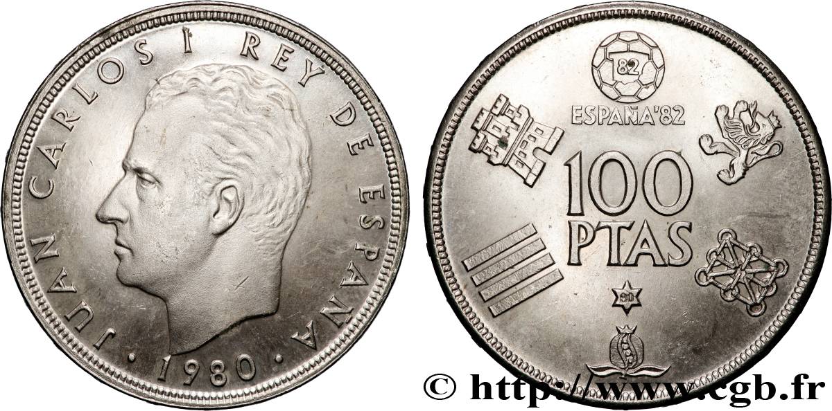 SPAIN 100 Pesetas BE Juan Carlos coupe du Monde de Football 1982 1980 Madrid MS 