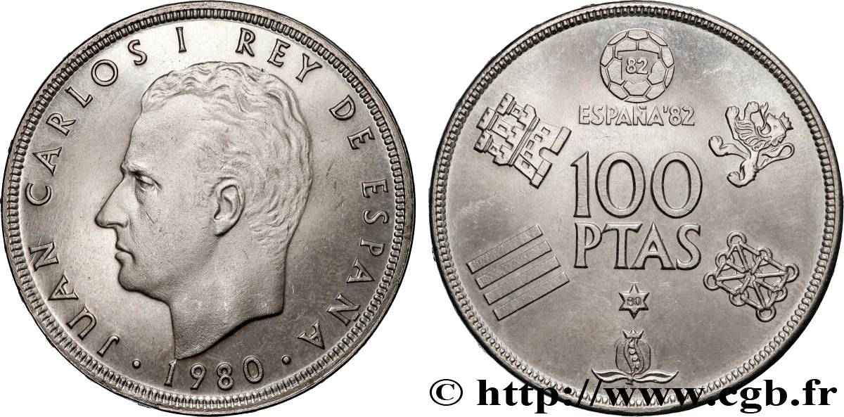 ESPAGNE 100 Pesetas BE Juan Carlos coupe du Monde de Football 1982 1980 Madrid SPL 