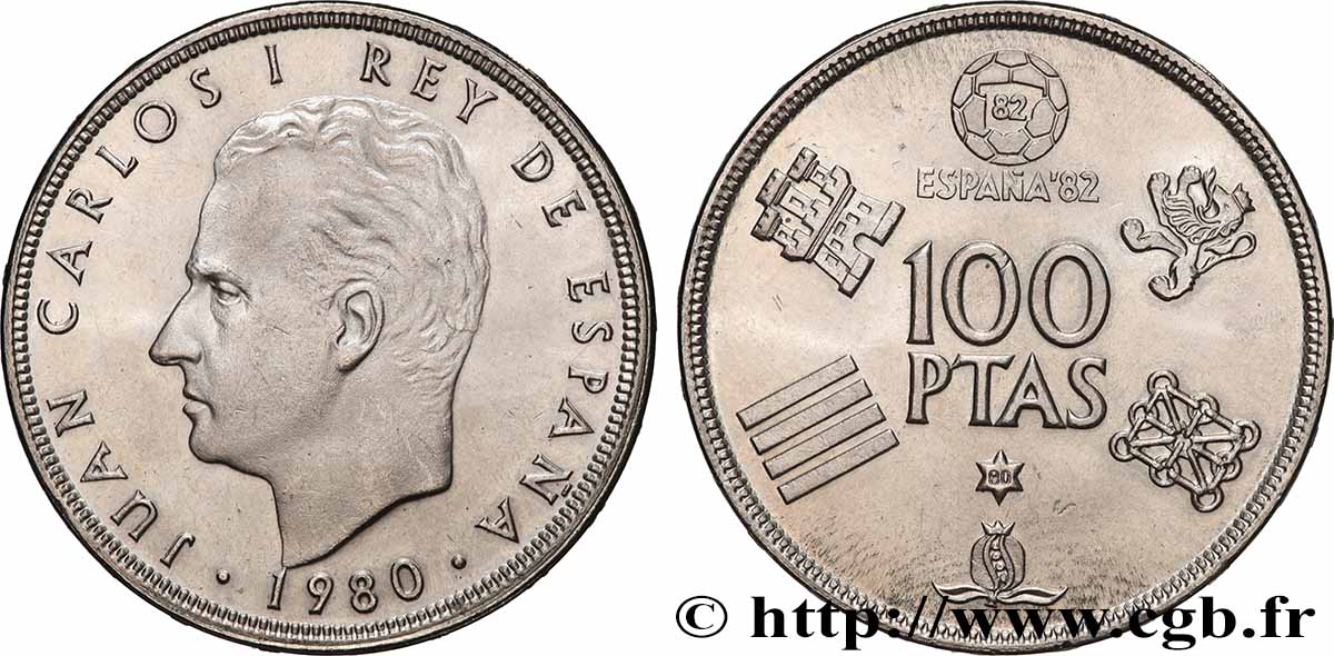 ESPAGNE 100 Pesetas BE Juan Carlos coupe du Monde de Football 1982 1980 Madrid SPL 