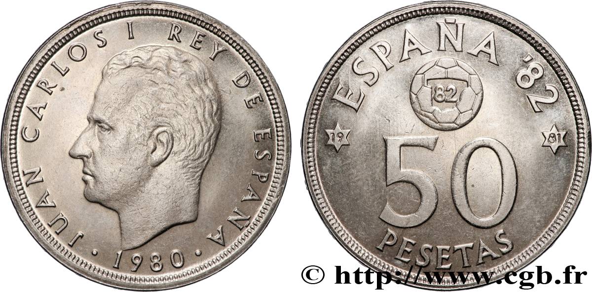 SPAIN 50 Pesetas Juan Carlos coupe du Monde de Football 1982 (1981) 1980 Madrid MS 