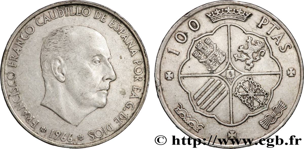 ESPAGNE 100 Pesetas Francisco Franco (1966 dans les étoiles) 1966 Madrid TTB+ 
