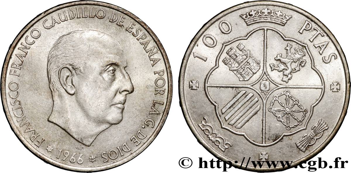 ESPAGNE 100 Pesetas Francisco Franco (1967 dans les étoiles) 1966 Madrid TTB+ 