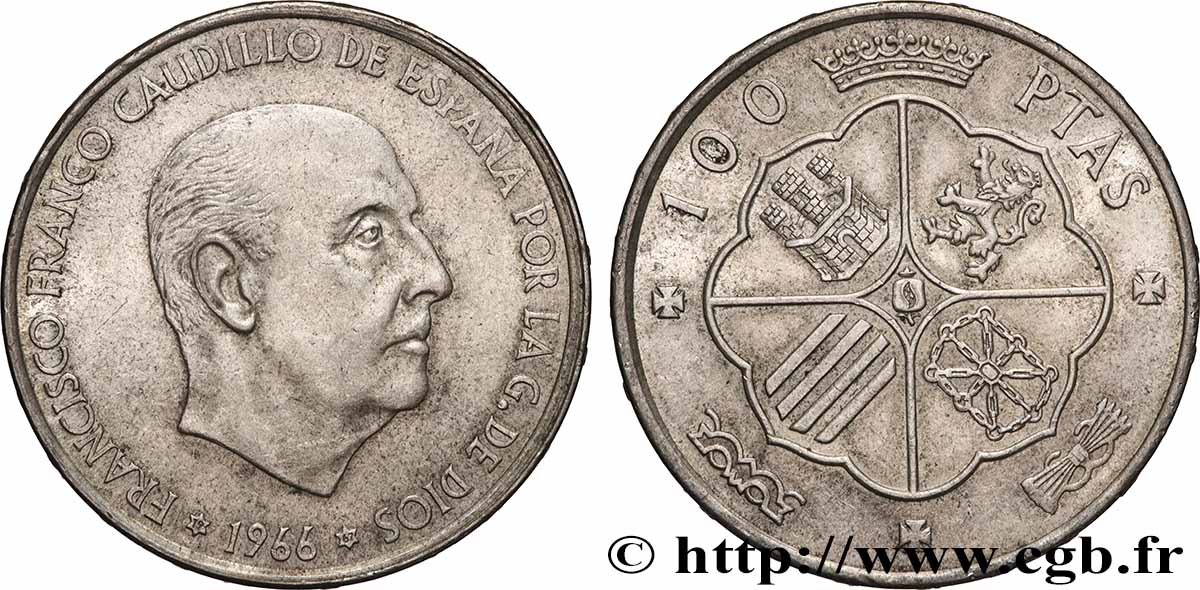 ESPAGNE 100 Pesetas Francisco Franco (1967 dans les étoiles) 1966 Madrid TTB+ 