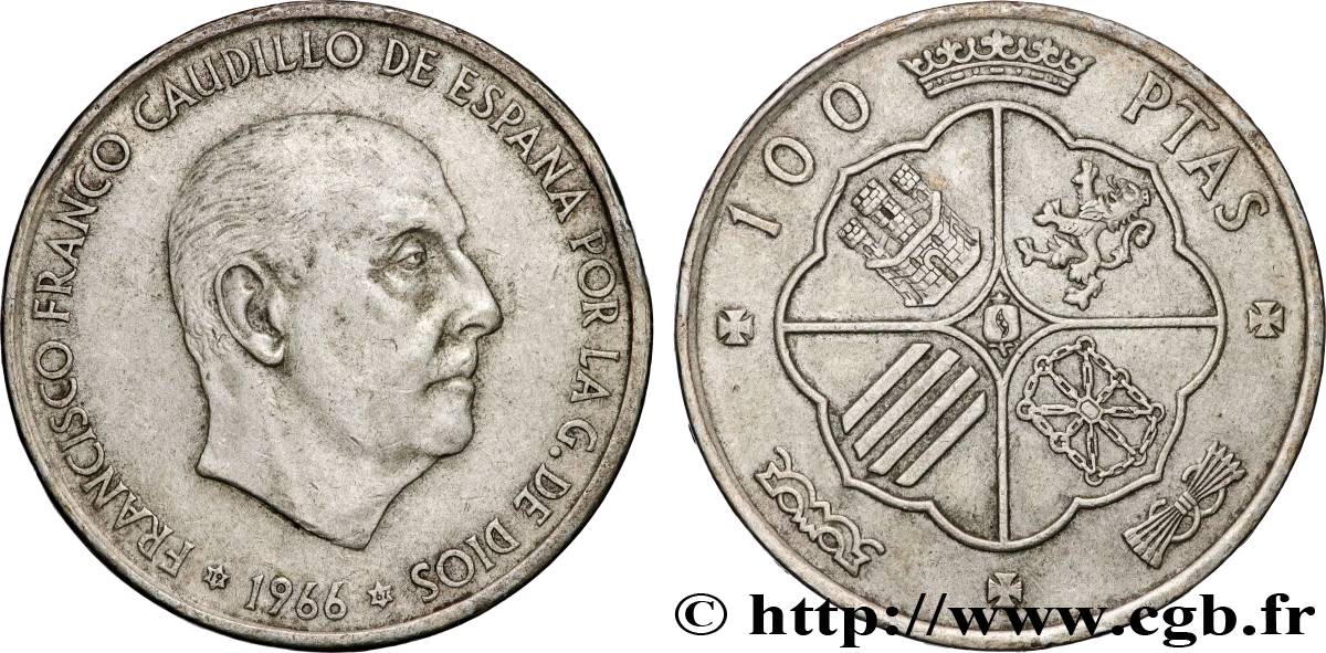 SPAIN 100 Pesetas Francisco Franco (1967 dans les étoiles) 1966 Madrid XF 