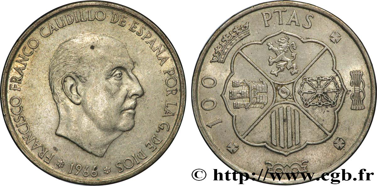 SPAIN 100 Pesetas Francisco Franco (1968 dans les étoiles) 1966 Madrid XF 