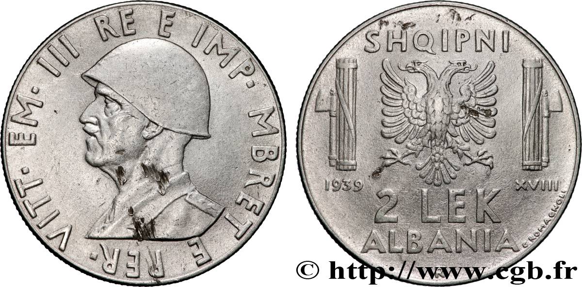 ALBANIA 2 Lek Victor-Emmanuel III d’Italie 1939 Rome q.BB 