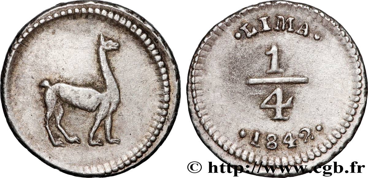 PERU 1/4 Real Lama 1842 Lima AU 