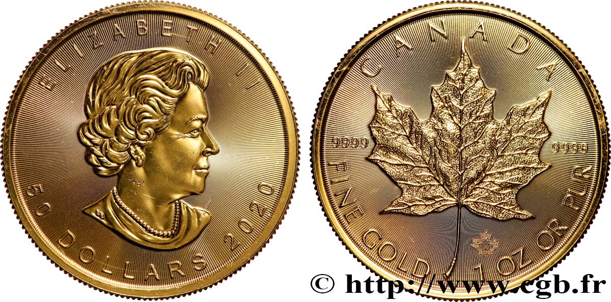 OR, PALLADIUM ET PLATINE INVESTISSEMENT 50 Dollars  Maple Leaf  Elisabeth II 2020  SPL 