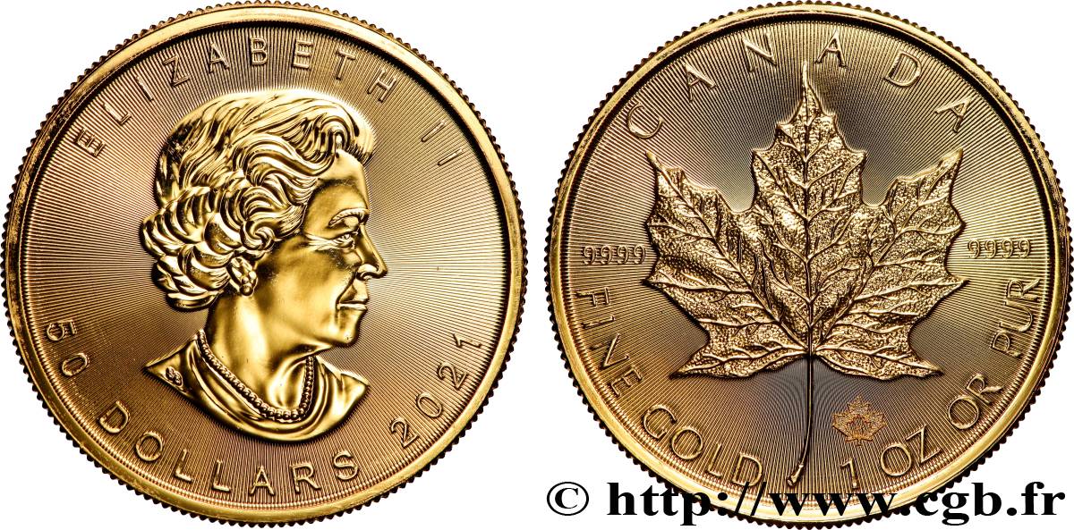 ORO, PALLADIO E PLATINO: INVESTIMENTI 1 Oz - 50 Dollars or  mapple leaf  2021  MS 