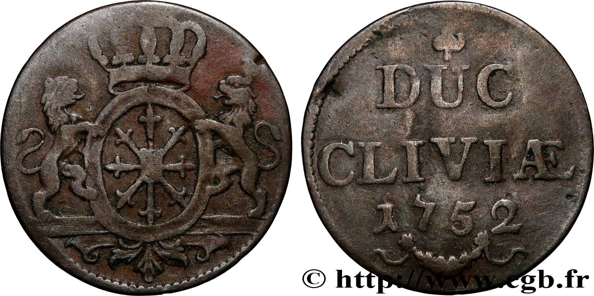 ALLEMAGNE - CLÈVES 1 Duit (1/8 Stuber) Duché de Clèves 1752  TB 
