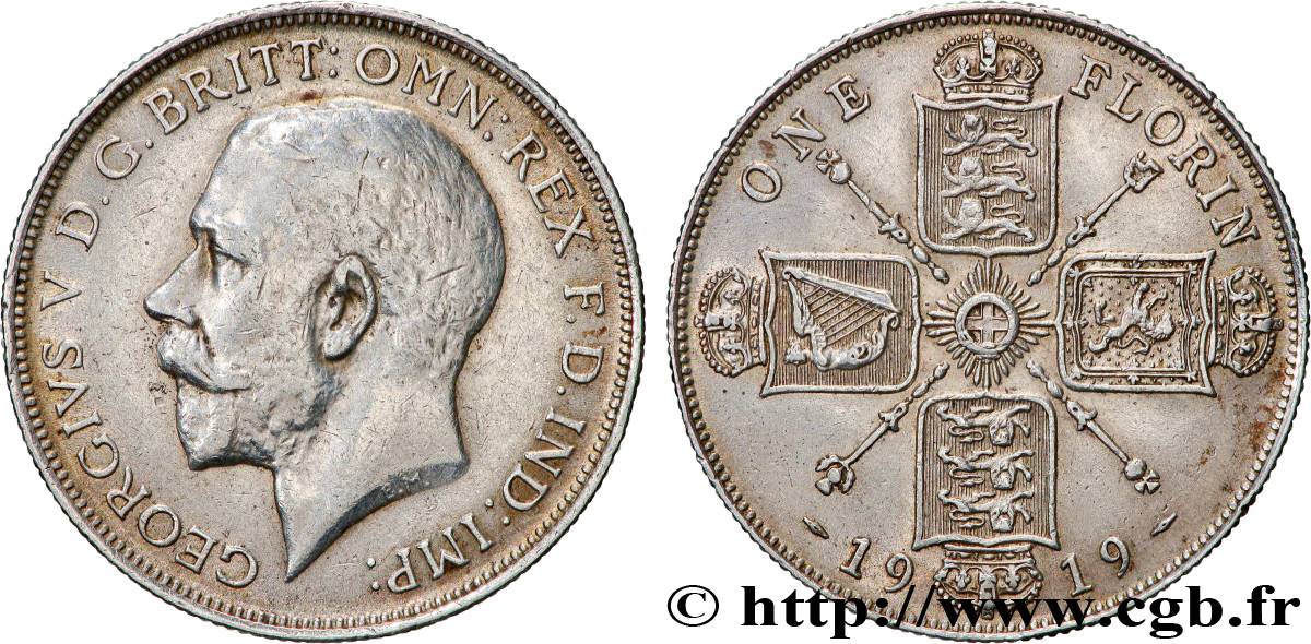 UNITED KINGDOM 1 Florin Georges V / emblème aux blasons  1919  AU 