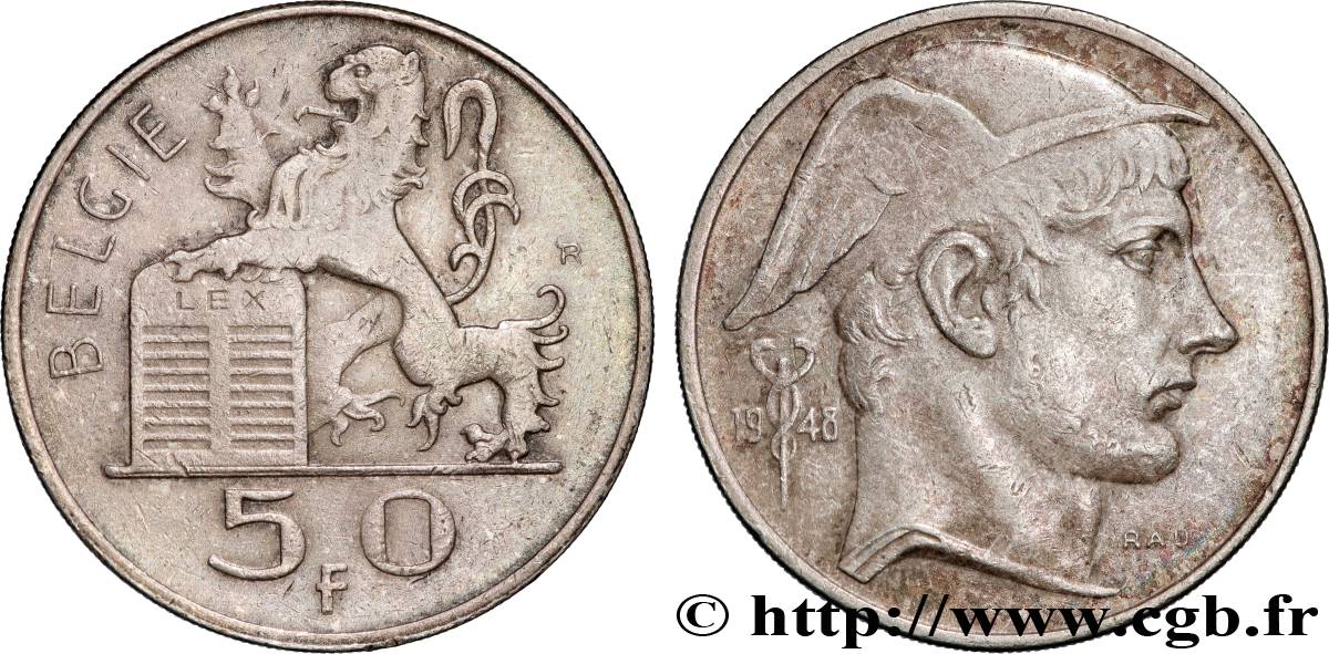 BELGIQUE 50 Francs Mercure, légende flamande 1948 Bruxelles TTB 