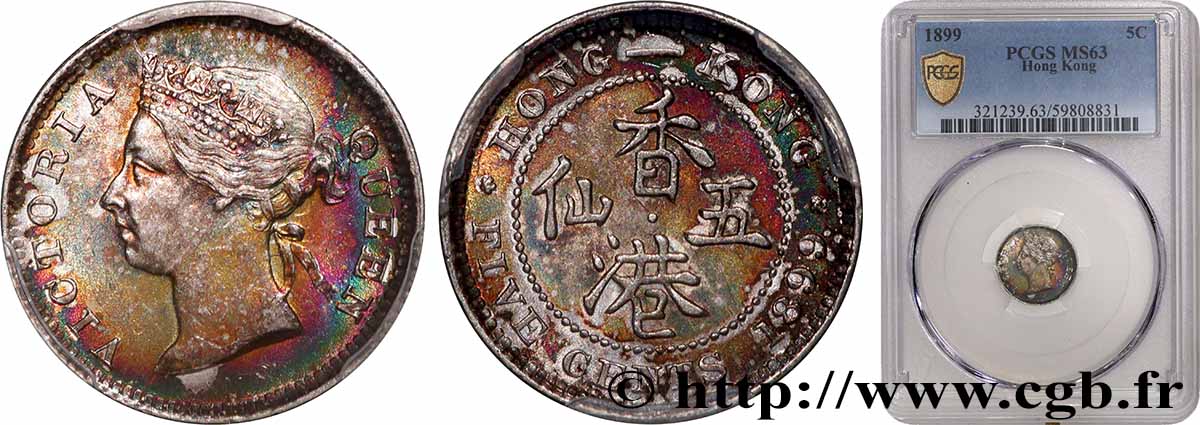 HONGKONG 5 Cents Victoria 1899  fST63 PCGS