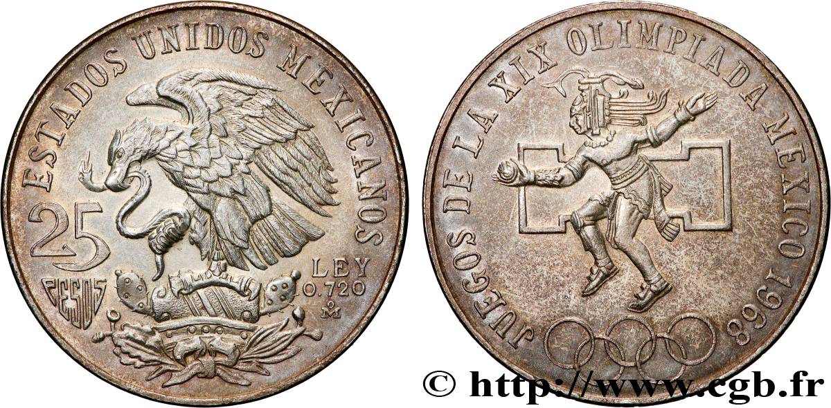 MEXICO 25 Pesos Jeux Olympiques de Mexico 1968 Mexico AU 