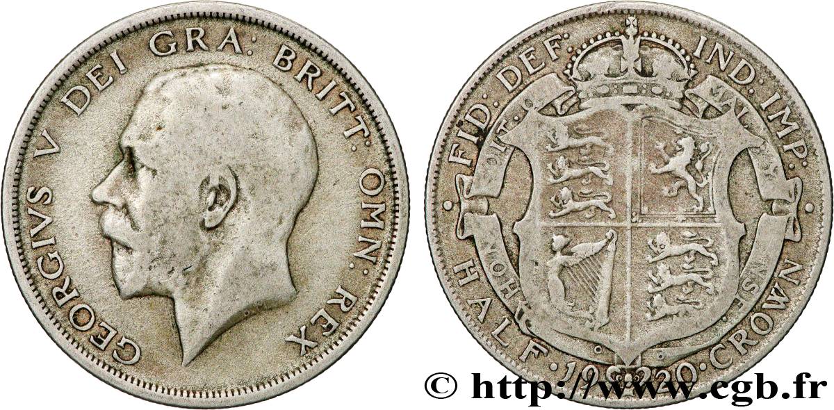 REINO UNIDO 1/2 Crown Georges V 1920 Londres BC 