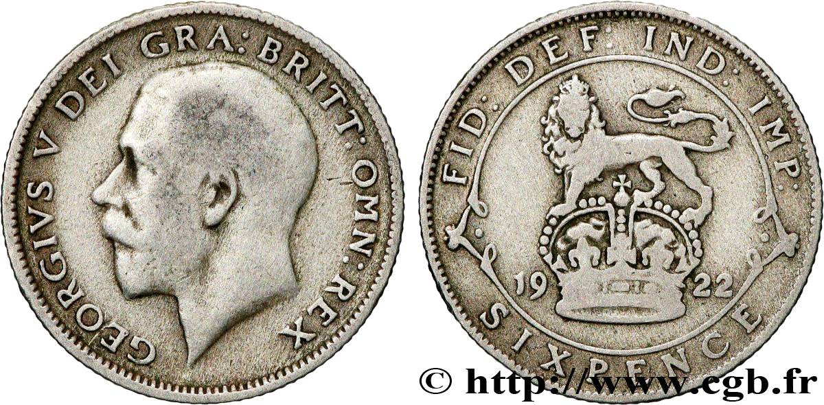 VEREINIGTEN KÖNIGREICH 6 Pence Georges V 1922  S 