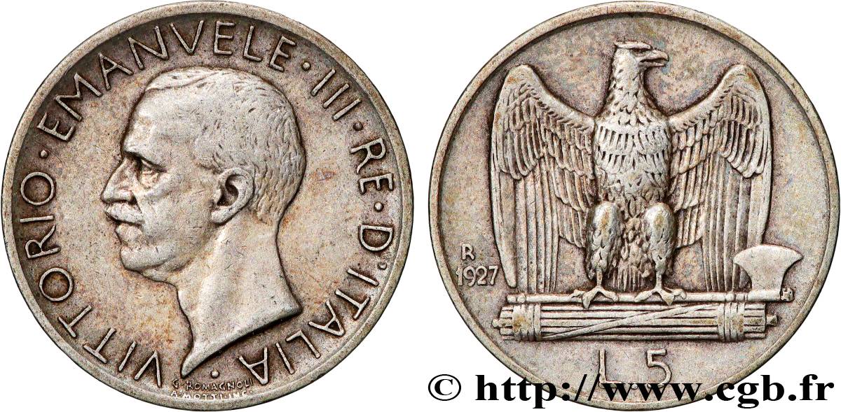ITALIA 5 Lire Victor Emmanuel III 1927 Rome q.SPL 