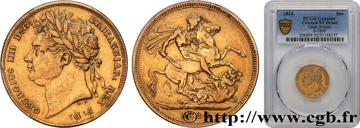 GREAT BRITAIN - GEORGE IV Souverain 1824 Londres VF PCGS