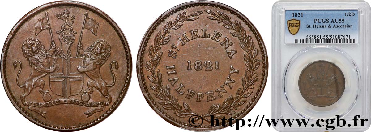 SAINTE HÉLÈNE 1/2 Penny 1821  SUP55 PCGS