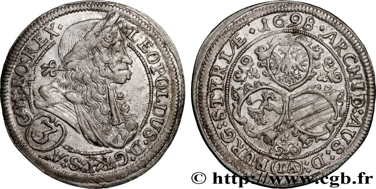 ÖSTERREICH - LEOPOLD I. 3 Kreuzer  1698 Graz VZ 