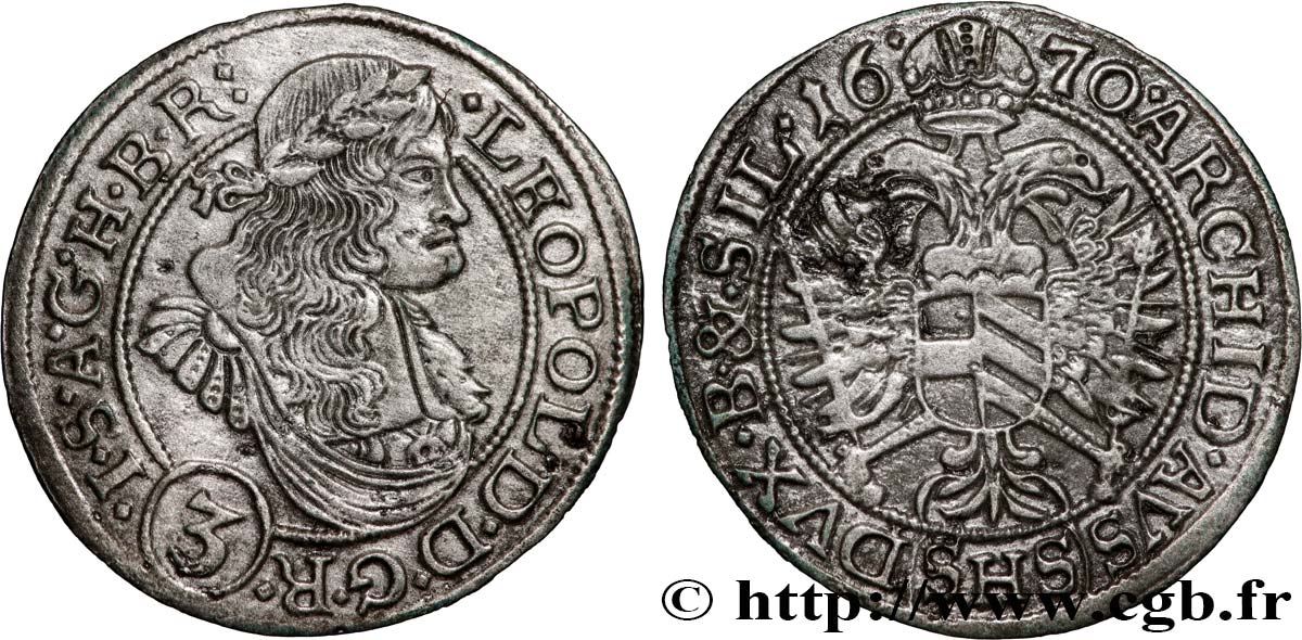 AUTRICHE 3 Kreuzer Léopold Ier 1670 Vienne TTB+ 