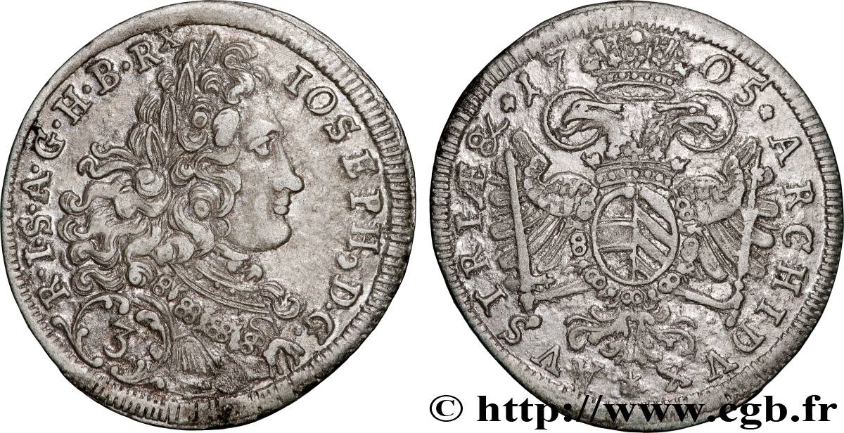 AUSTRIA 1 Groschen ou 3 Kreuzer buste de Joseph Ier 1705 Munich MBC+ 