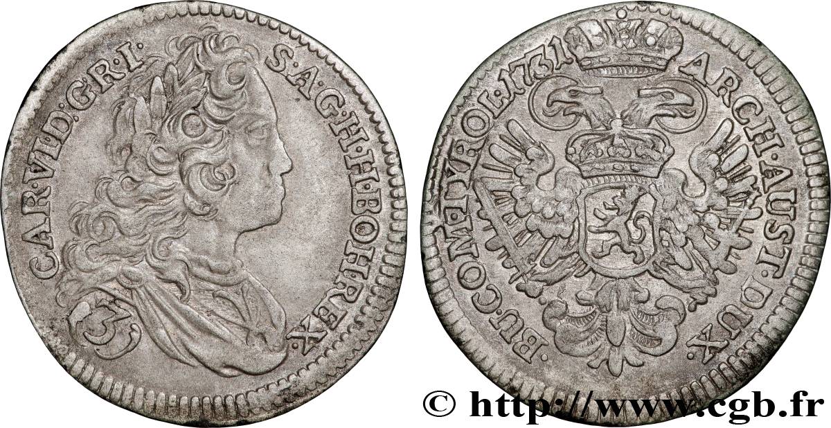 AUTRICHE 3 Kreuzer Charles VI 1731 Prague TTB+ 