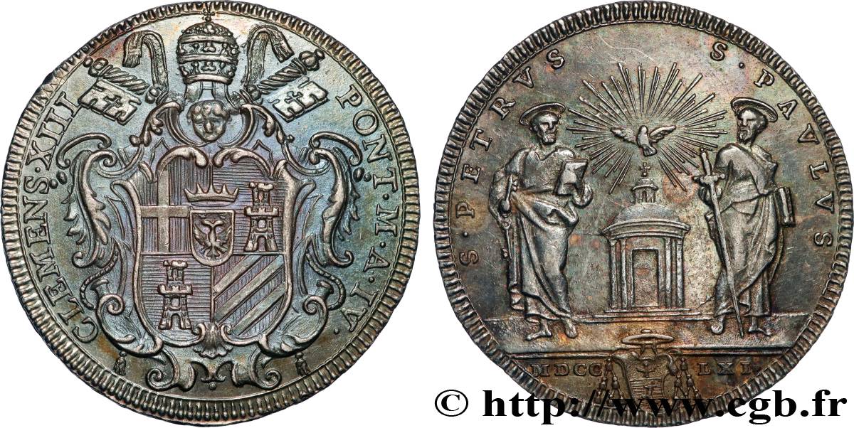 ITALIE - ÉTATS DU PAPE - CLEMENT XIII (Charles Rezzonico) Teston 1761 Rome TTB+ 