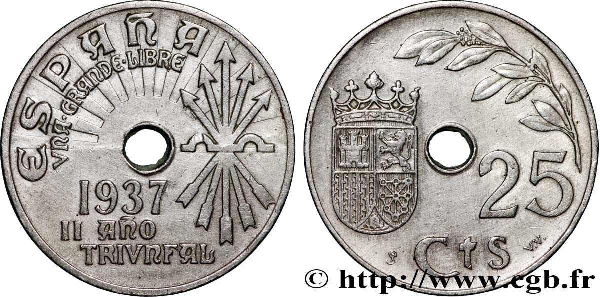 ESPAGNE 25 Centimos monnayage nationaliste 1937 Vienne SUP 