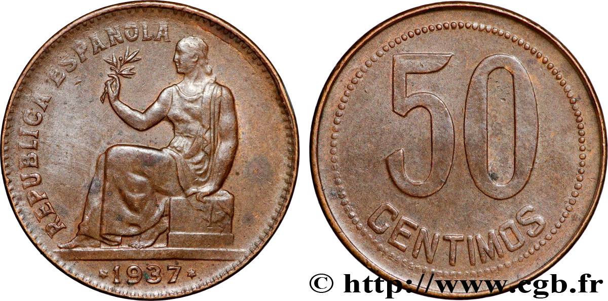 ESPAGNE 50 Centimos monnayage républicain 1937 Madrid TTB 