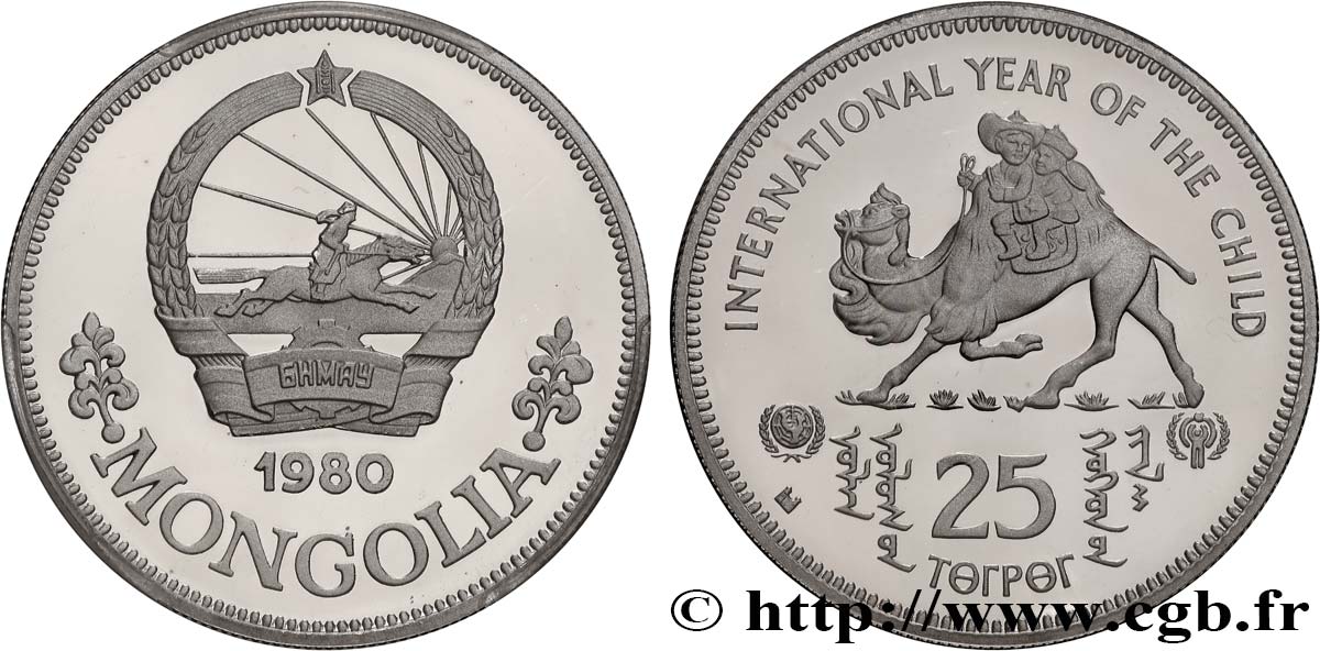 MONGOLIA Piefort 25 Tugrik Proof Année Internationale de l’enfance 1980  MS68 PCGS