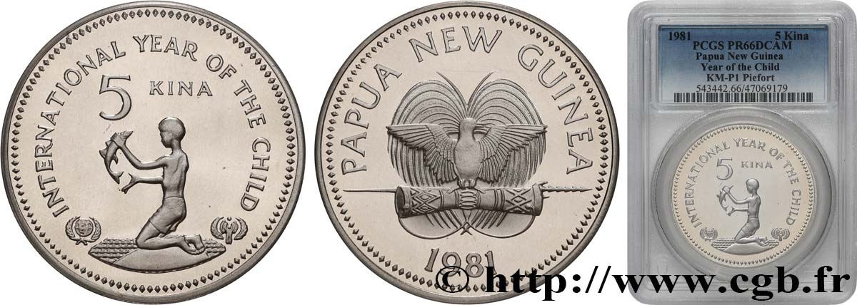 PAPUA NEW GUINEA Piéfort 5 Kina Proof Année Internationale de l’Enfant 1981  MS66 PCGS
